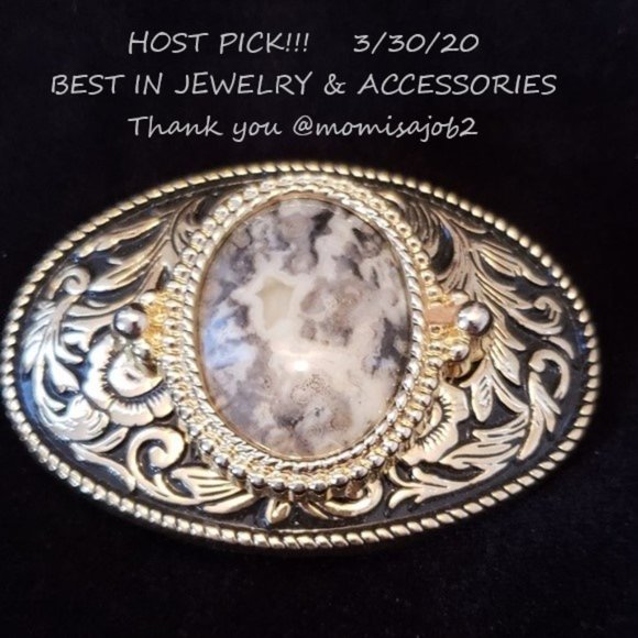 Other - Goldtone and Black Belt Buckle with Gray Stone